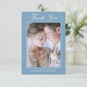 Photo Upload Dusty Blue Floral Wedding Calligraphy サンキューカード (スタンド正面)