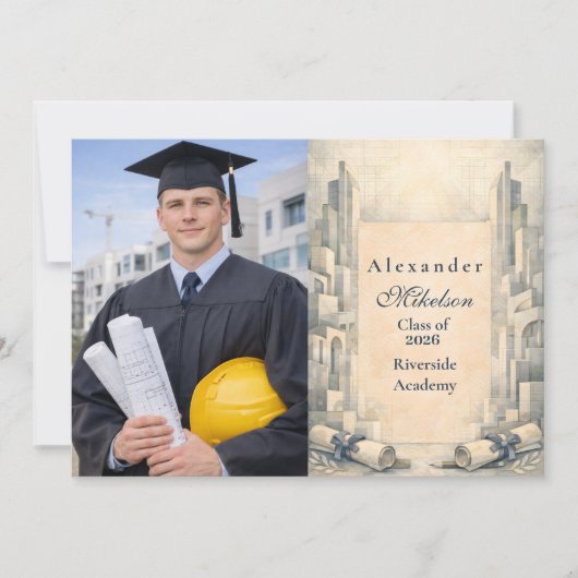Photo Vintage Architecture Drawing Graduation 案内状 (正面)