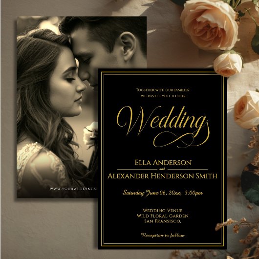 Photo Vintage Black Wedding Invitation 招待状