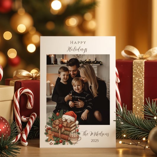 Photo Vintage Book Lover Christmas シーズンカード