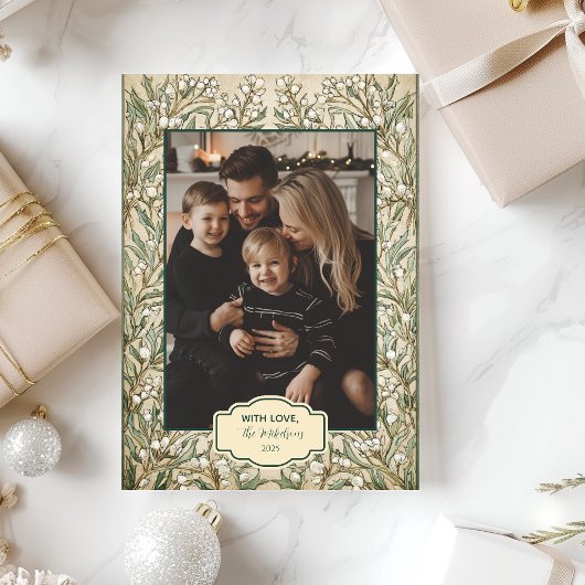 Photo Vintage Botanical Holly Christmas シーズンカード