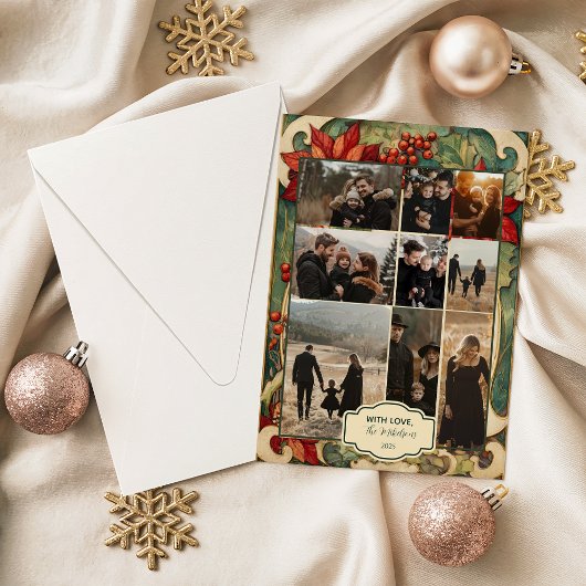 Photo Vintage Poinsettia Christmas シーズンカード