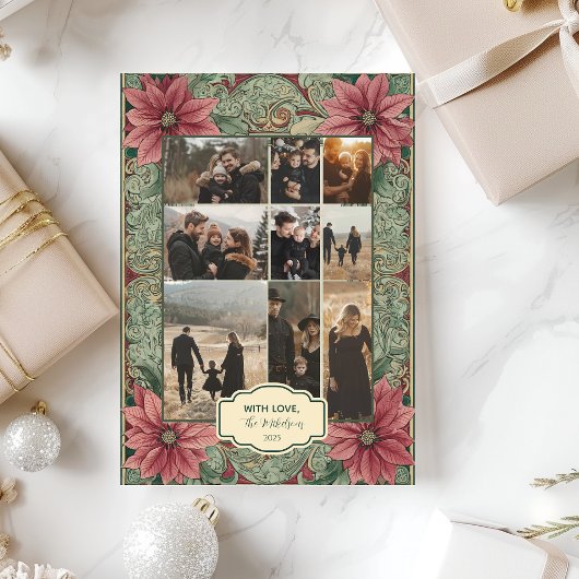 Photo Vintage Poinsettia Christmas シーズンカード