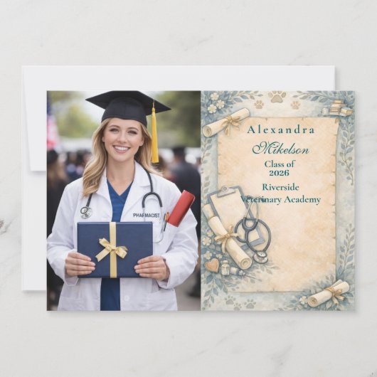 Photo Vintage Veterinary Graduation Part 案内状 (正面)