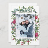 PHOTO Water Color冬のバラ花クリスマス シーズンカード (正面/裏面)