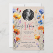 PHOTO Water color Wildflowers Sweet 16シャンパン 招待状 (正面)