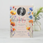 PHOTO Water color Wildflowers Sweet 16シャンパン 招待状 (スタンド正面)