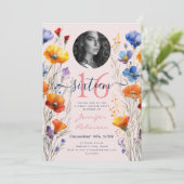 PHOTO Water color Wildflowers Sweet 16赤面ピンク 招待状 (スタンド正面)