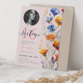 PHOTO Water color Wildflowers Sweet 16赤面 招待状