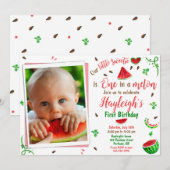 Photo Watermelon birthday invitation 1st birthday 招待状 (正面/裏面)