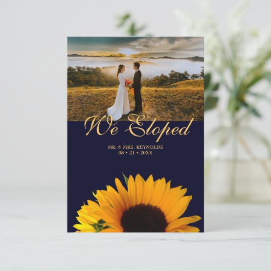 Photo We Eloped Navy 結婚 Blueの発表 招待状 (スタンド正面)