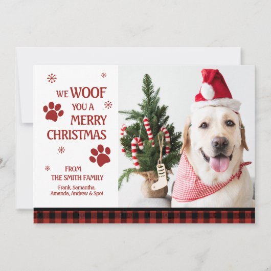 Photo We Woof you a Merry Christmas Holiday Card シーズンカード (正面)