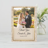 Photo Wedding Elegant Gold Frame Minimalist Floral サンキューカード (スタンド正面)