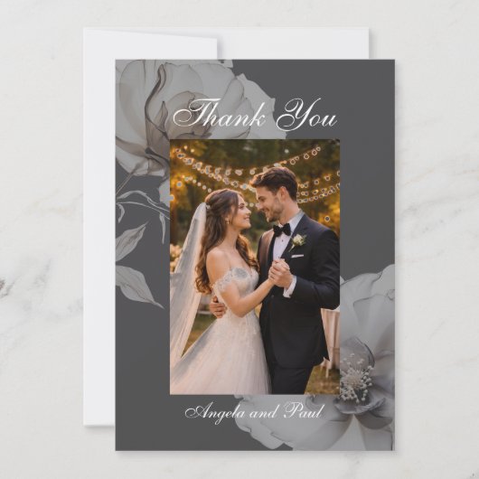 Photo Wedding Flat Thank You Card Dark Grey Roses サンキューカード (正面)