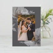 Photo Wedding Flat Thank You Card Dark Grey Roses サンキューカード (スタンド正面)