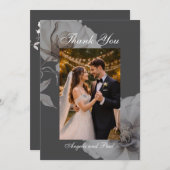 Photo Wedding Flat Thank You Card Dark Grey Roses サンキューカード (正面/裏面)
