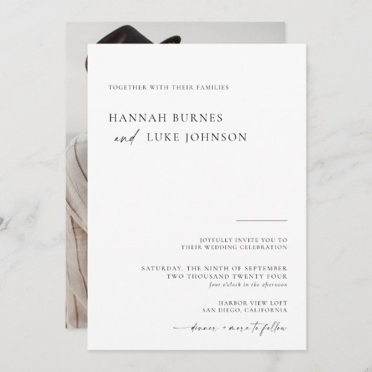 Photo Wedding Invite, Boho Minimalistモダン 招待状 (正面/裏面)