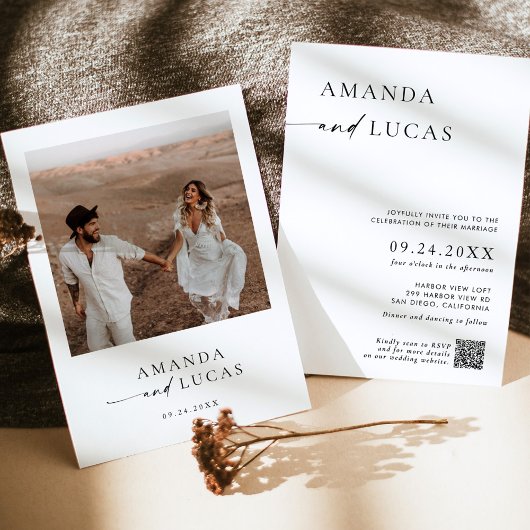 Photo Wedding Invite, Boho Minimalistモダン 招待状