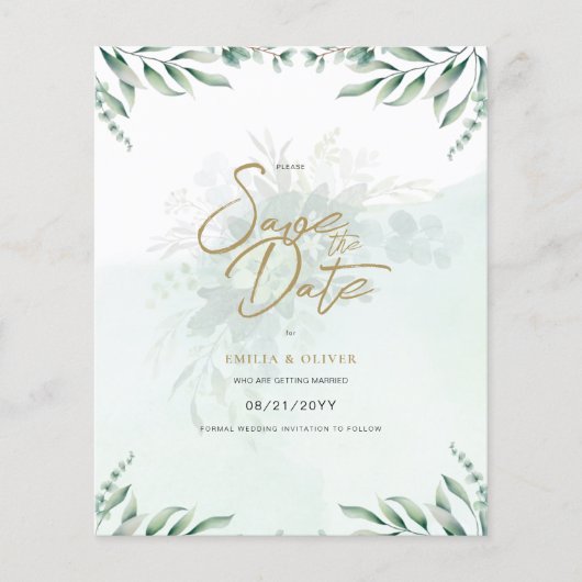 PHOTO Wedding Save the Date 素朴 Botanical Green チラシ (正面)