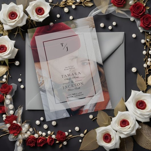 Photo Wedding Vellum Transparency Effect Initials ベラム紙招待状