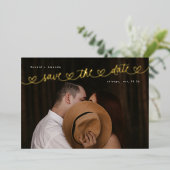Photo Wedding Website Gold Hearts Save The Date 箔招待状 (立ち正面)