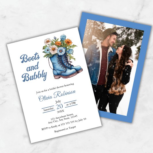 Photo Western Blue Boots & Bubbly Bridal Shower  招待状