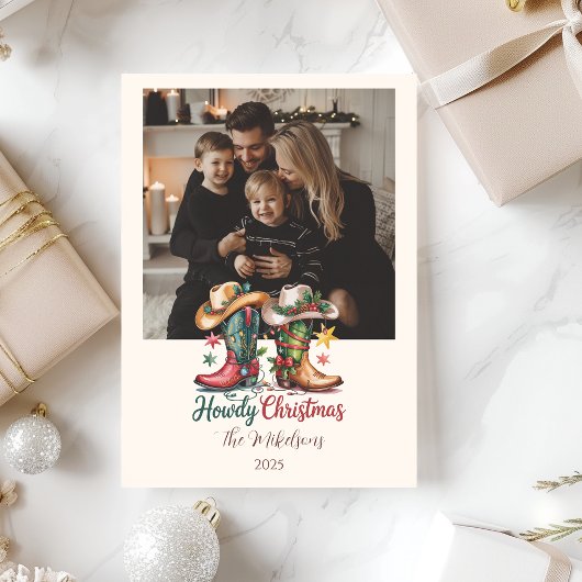 Photo Western Cowboy Boots Rustic Howdy Christmas シーズンカード