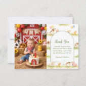 Photo Whimsical Farm Animals Pastel 1st Birthday サンキューカード (正面)