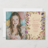 Photo Whimsical Floral Meadow Sweet Sixteen 招待状 (正面)