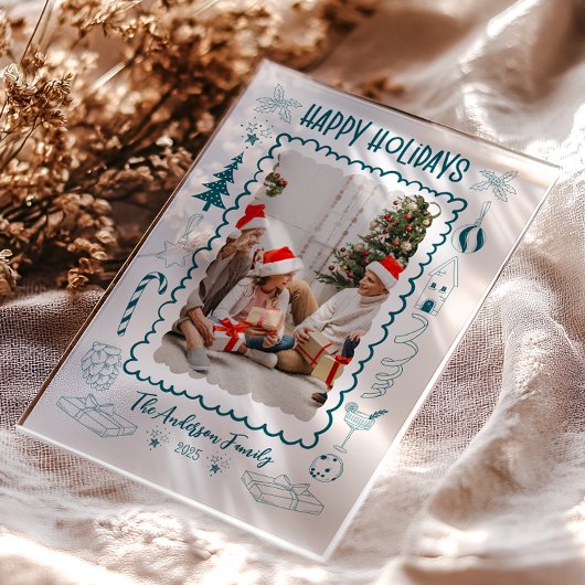 Photo Whimsical Quirky Doodle Holiday アクリル招待状