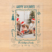 Photo Whimsical Quirky Doodle Holiday アクリル招待状 (正面)