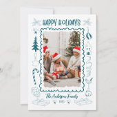 Photo Whimsical Quirky Doodle Holiday シーズンカード (正面)