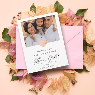 Photo Will Be Our Flower Girl Pinkハート ポストカード