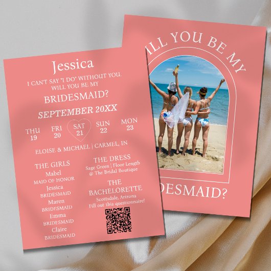 Photo Will You Be My Bridesmaid Proposal Card 招待状
