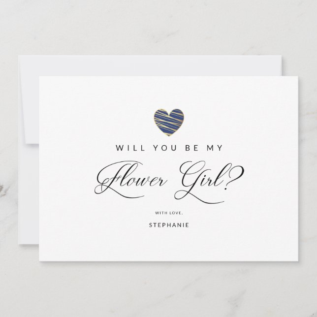 Photo Will You Be My flower Girl Navy Heart (正面)