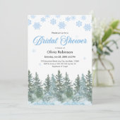 Photo Winter Pine Trees Snowflakes Bridal Shower 招待状 (スタンド正面)