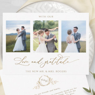 Photo, With Love and Reshance Monogram 結婚's サンキューカード