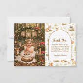 Photo Woodland Animals Wild One Birthday サンキューカード (正面)