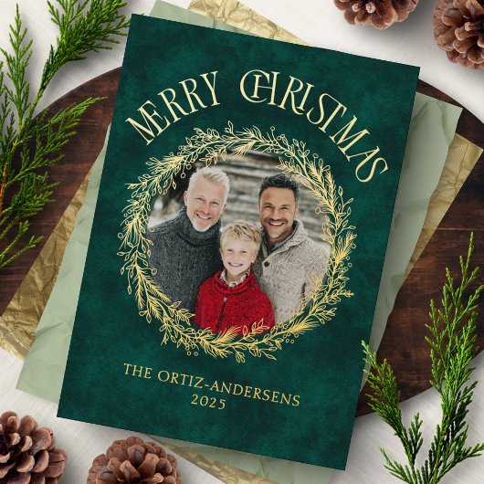 Photo Wreath Gold Foil Christmas Card 箔シーズンカード