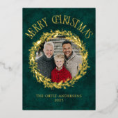 Photo Wreath Gold Foil Christmas Card 箔シーズンカード (正面)