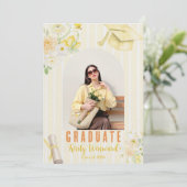 Photo Yellow Stripes Lemons and Flowers Graduation 招待状 (スタンド正面)