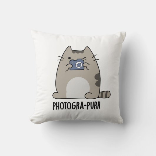 Photograh-purr Funny Cat Photographer Pun クッション (正面)
