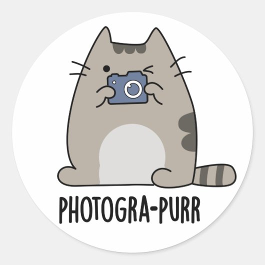 Photograh-purr Funny Cat Photographer Pun ラウンドシール (正面)