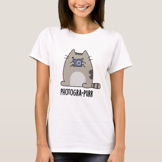 Photograh-purr Funny Cat Photographer Pun Tシャツ (正面)