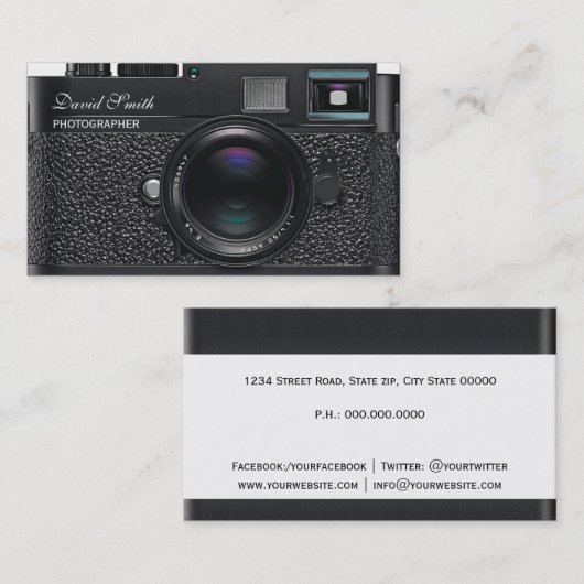 Photographer black Camera Business card 名刺 (正面/裏面)