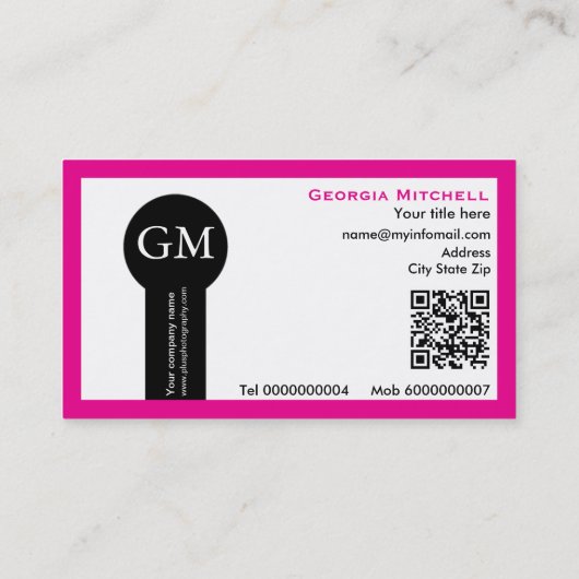 Photographer camera and QR code hot pink 名刺 (裏面)