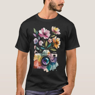 Photographer Camera Photography With Floral Waterc Tシャツ