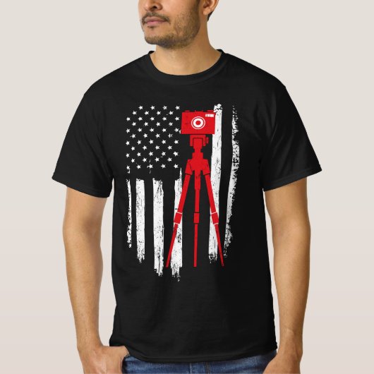 Photographer Gift - Distressed American Flag Photo Tシャツ (正面)