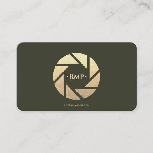 Photographer Gold Camera Lens Army Green Modern 名刺 (正面)