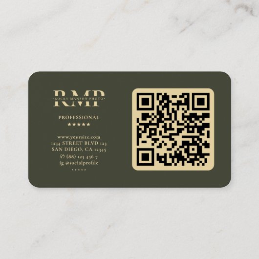 Photographer Gold Camera Lens Army Green Modern 名刺 (裏面)